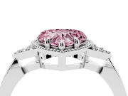 Fancy Pink Heart Cut Diamond Milgrain Solitaire Ring Set in White gold with Tapered Pavé Band and Prong Setting