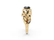 Cushion Cut Leaf Bypass Engagement Ring Setting for a Black Center | Pavé Leaf Accents | Yellow Gold