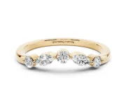 Round and Marquise Diamond Half Eternity Band Set in Yellow gold with Alternating Prong Setting
