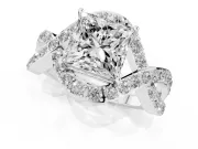 Princess Cut Diamond Solitaire Twist Band Pavé Engagement Ring Set in White gold