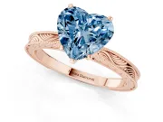 Heart-Shaped Engraved Engagement Ring Setting for a Fancy Blue Lab-Grown Diamond | Rose Gold