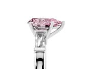 Fancy Pink Pear Cut Diamond Solitaire Ring Set in Silver with Tapered Baguette Accents and Prong Setting