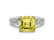 Asscher Cut Close Set Pave Engagement Ring Setting for a Fancy Yellow Lab-Grown Diamond | Multi Row | Sterling Silver