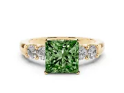 Princess Cut Five Stone Engagement Ring Setting for a Fancy Green Lab-Grown Diamond | Yellow Gold