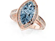 Fancy Blue Marquise Cut Diamond Halo Pavé Split Shank Ring Set in Rose gold with Prong Setting