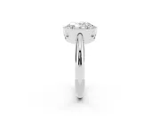 Oval Cut Diamond Halo Engagement Ring Set in White gold with Plain Split Shank and Prong Setting