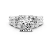 Three-Stone Radiant Cut Diamond Channel Set Ring Set in Silver with Bar Prongs