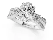 Three-Stone Oval Cut Diamond Twist Band Ring Set in Silver with Pavé Accents and Prong Setting