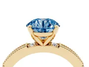 Round Vintage Pavé Engagement Ring Setting for a Fancy Blue Lab-Grown Diamond | Yellow Gold
