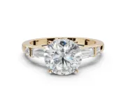 Round Tapered Baguette Engagement Ring Setting | Bar Set Sides | Yellow Gold