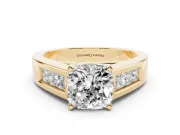 Cushion Cut Channel-Set Engagement Ring Setting | Princess Side Stones | Yellow Gold