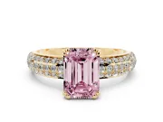 Emerald Cut Three Row Pave Engagement Ring Setting for a Fancy Pink Lab-Grown Diamond | Yellow Gold