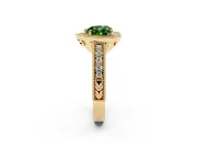 Fancy Green Heart Cut Diamond Halo Ring Set in Yellow gold with Round Accent Halo, Pavé Band and Prong Setting