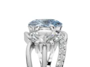 Oval Three Stone Split Shank Engagement Ring Setting for a Fancy Blue Lab-Grown Diamond | Matching Sides | Platinum