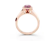 Fancy Pink Radiant Cut Diamond Halo Ring Set in Rose gold with Cathedral Band and Prong Setting