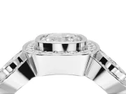 Cushion Cut Three Stone Halo Engagement Ring Setting | Bezel Set | White Gold