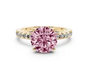 Round Hidden Halo Solitaire Engagement Ring Setting for a Fancy Pink Lab-Grown Diamond | Pave Band | Yellow Gold