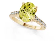 Oval Hidden Halo Pave Engagement Ring Setting for a Fancy Yellow Lab-Grown Diamond | Claw Prongs | Yellow Gold