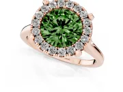 Round Halo Engagement Ring Setting for a Fancy Green Lab-Grown Diamond | Claw Corners | Rose Gold
