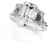 Emerald Cut Diamond Three-Stone Ring Set in White gold with Braided Band