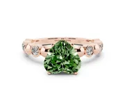 Fancy Green Heart Cut Diamond Solitaire Ring Set in Rose gold with Bezel-Set Accents on Beaded Band and Prong Setting
