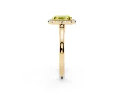 Fancy Yellow Emerald Cut Halo Round Diamond Solitaire Ring Set in Yellow gold with Pavé Band and Prong Setting