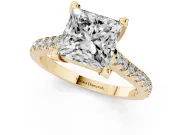 Princess Cut Hidden Halo Pave Engagement Ring Setting | Claw Prongs | Yellow Gold