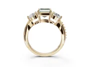 Asscher Cut Three Stone Engagement Ring Setting for a Fancy Green Lab-Grown Diamond | Tapered Pave Band | Yellow Gold