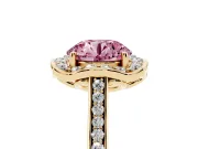 Round Halo Engagement Ring Setting for a Fancy Pink Lab-Grown Diamond | Petal Tips | Yellow Gold