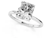 Radiant Cut Diamond Solitaire Engagement Ring Set in White gold with Thin Band and Prong Setting
