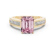 Fancy Pink Emerald Cut Diamond Solitaire Ring Set in Yellow gold with Channel-Set Band and Prong Setting