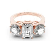 Emerald Cut Vintage Three Stone Engagement Ring Setting | Milgrain Baskets | Rose Gold
