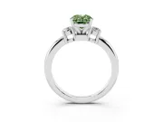 Fancy Green Three-Stone Oval Cut Diamond Ring Set in Silver with Prong Setting and Plain Band