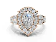 Pear-Shaped Halo Side Cluster Engagement Ring Setting | Graduated Channel Band | Rose Gold