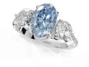 Oval Three Stone Engagement Ring Setting for a Fancy Blue Lab-Grown Diamond | Tapered Pave Band | Platinum
