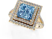 Princess Cut Halo Engagement Ring Setting for a Fancy Blue Lab-Grown Diamond | Yellow Gold - Design NV-24799