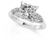 Princess Cut Three-Stone Engagement Ring Setting | Pear Side Stones | White Gold