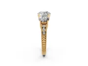 Round Vintage Three Stone Engagement Ring Setting | Milgrain Pavé Band | Yellow Gold
