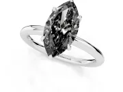 Fancy Black Marquise Cut Diamond Solitaire Ring Set in Platinum with Thin Band and Prong Setting