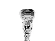 Fancy Black Three-Stone Cushion Cut Diamond Pavé Band Ring Set in Platinum with Prong-Set Trio