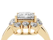 Princess Cut Milgrain Halo Engagement Ring Setting | Graduated Bezel Accents | Yellow Gold