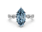 Fancy Blue Marquise Cut Diamond Solitaire Engagement Ring Set in Silver with Milgrain Bezel Accent Band