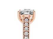 Princess Cut Graduated Pave Cathedral Engagement Ring Setting | Scroll Cut-Outs | Rose Gold