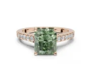 Radiant Cut Pavé Solitaire Engagement Ring Setting for a Fancy Green Lab-Grown Diamond | Crossover Gallery | Rose Gold
