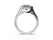 Asscher Cut Vintage Cathedral Engagement Ring Setting for a Fancy Blue Lab-Grown Diamond | Carved Band | Sterling Silver