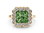 Princess Cut Halo Engagement Ring Setting for a Fancy Green Lab-Grown Diamond | Yellow Gold - Design NV-24719