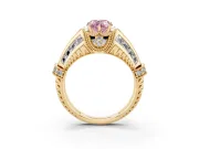 Fancy Pink Pear Cut Diamond Vintage-Inspired Milgrain Ring Set in Yellow gold with Accent Split Shank