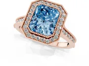 Radiant Cut Vintage Milgrain Halo Engagement Ring Setting for a Fancy Blue Lab-Grown Diamond | Bezel Head | Rose Gold