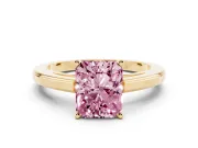 Fancy Pink Radiant Cut Diamond Solitaire Ring Set in Yellow gold with Prong Setting and Classic Band