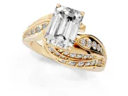 Emerald Cut Bypass Hidden Halo Engagement Ring Setting | Graduated Pavé | Yellow Gold